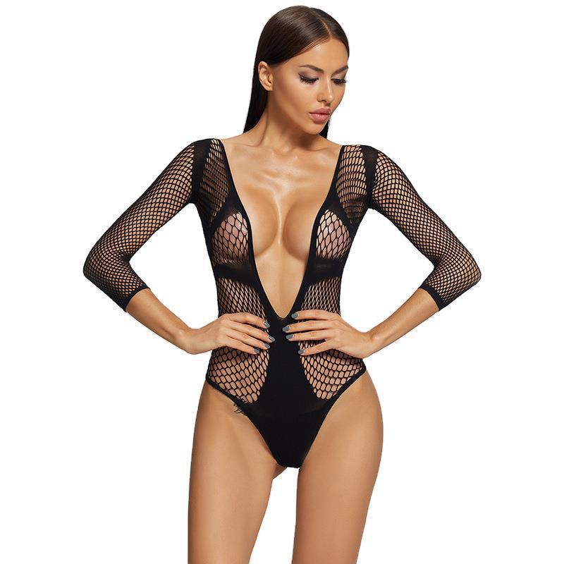 Sexy V-shaped busty outfit - bikini covered short skirt+long sleeved hollow tight fitting outfit, hot temptation set in multiple colors to choose from